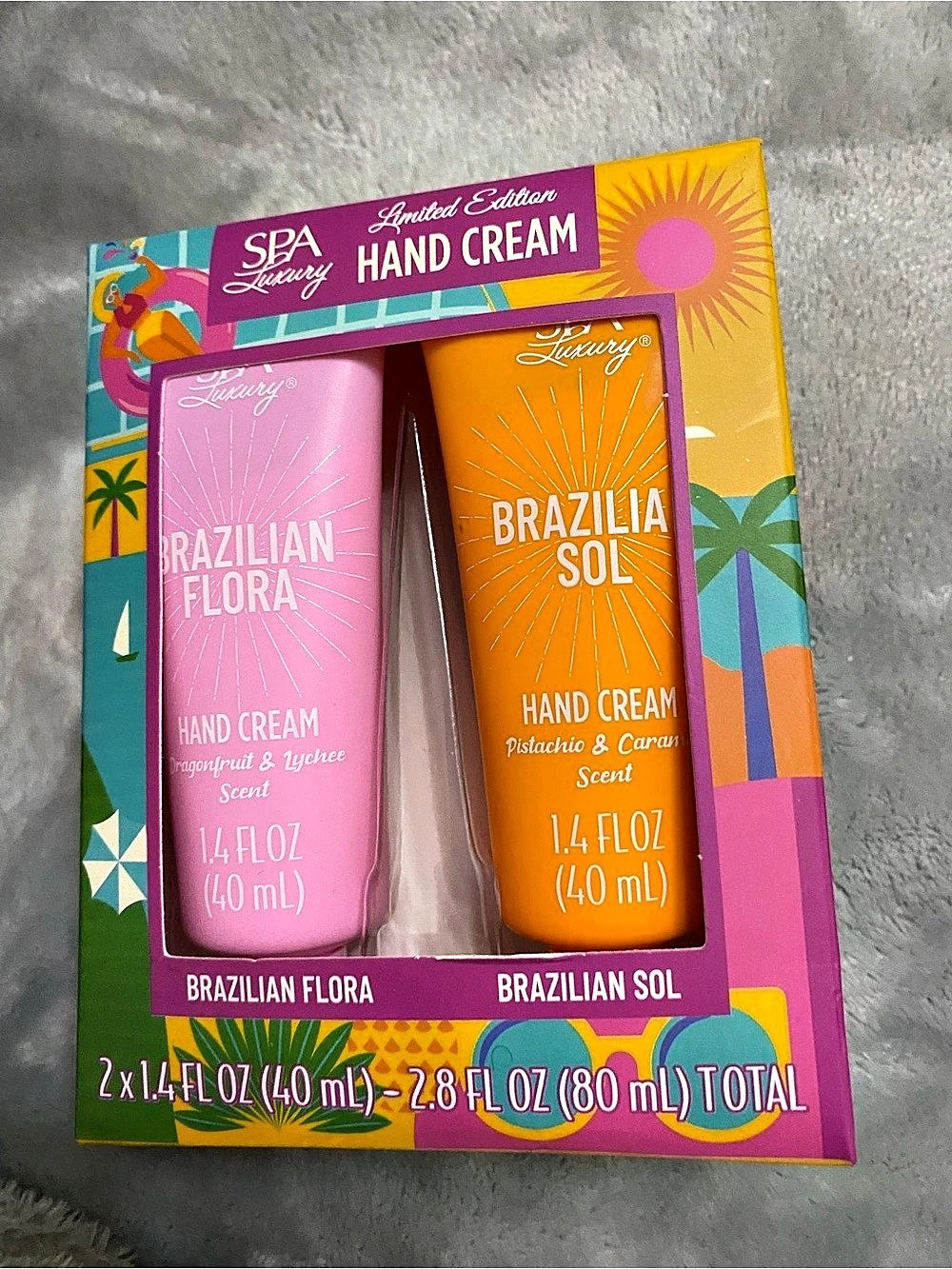 Spa Luxury Brazilian Flora & Brazilian Sol Hand Cream Set Pink & Orange NWT - Picture 3 of 4